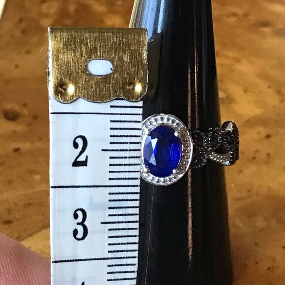 Genuine Blue Spinel Blue Sapphire Sterling Silver Ring Size 8 - Picture 6 of 8